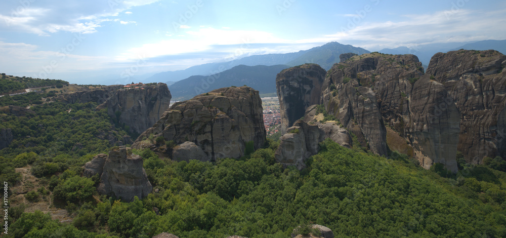 Obraz premium 8/9/2020 Greece, Trikala city, Meteora, cluster of rocks and orthodox monasteries