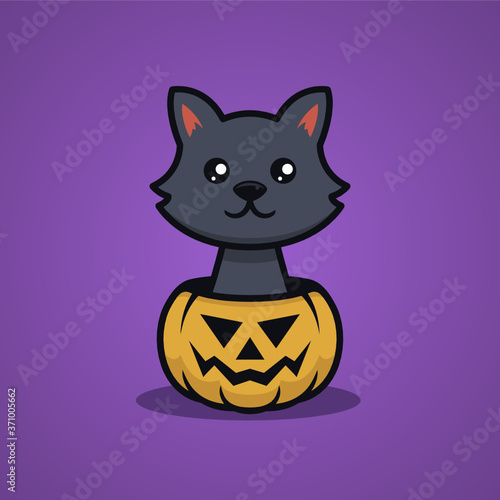 Cute black cat Halloween mascot design illustration