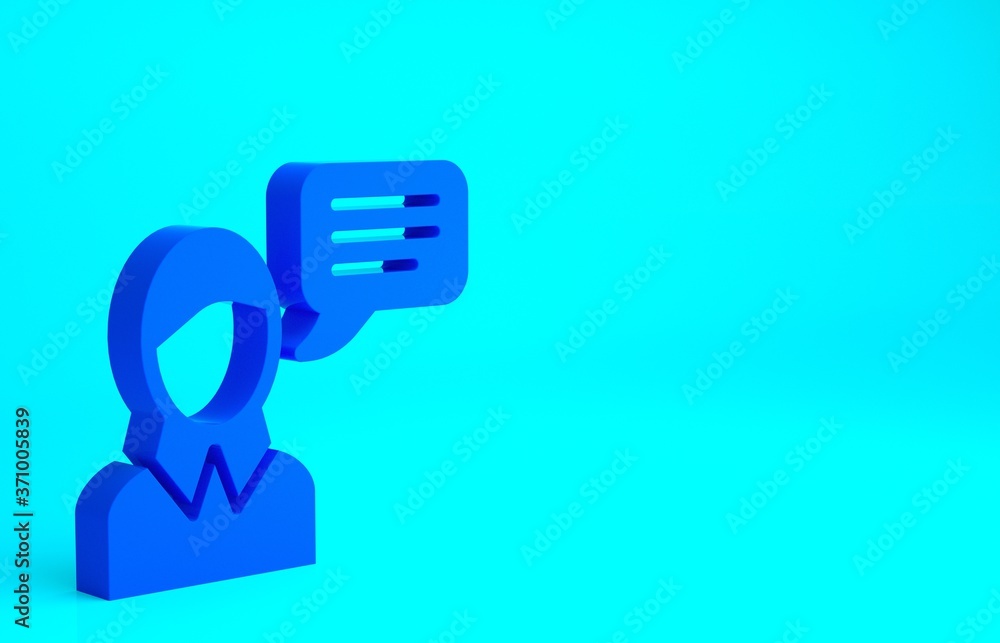 Blue Speech bubble chat icon isolated on blue background. Message icon. Communication or comment chat symbol. Minimalism concept. 3d illustration 3D render.
