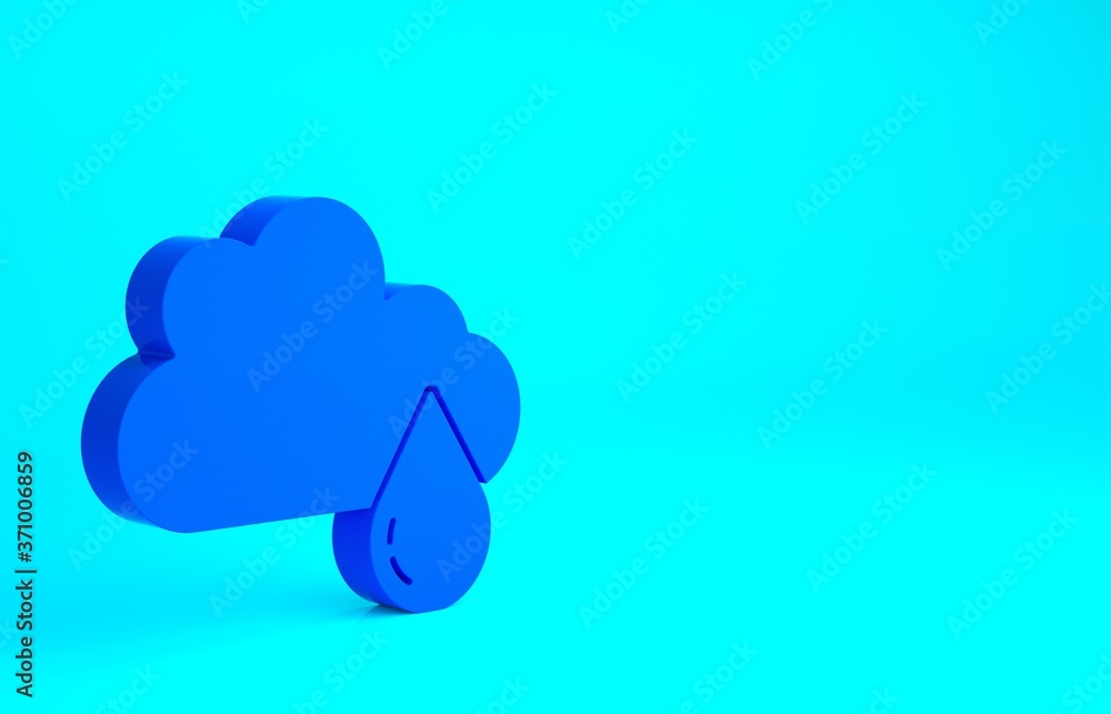 Blue Cloud with rain icon isolated on blue background. Rain cloud precipitation with rain drops. Minimalism concept. 3d illustration 3D render. Blue Cloud with rain icon isolated on blue background. Rain cloud precipitation with rain drops. Minimalism concept. 3d illustration 3D render.