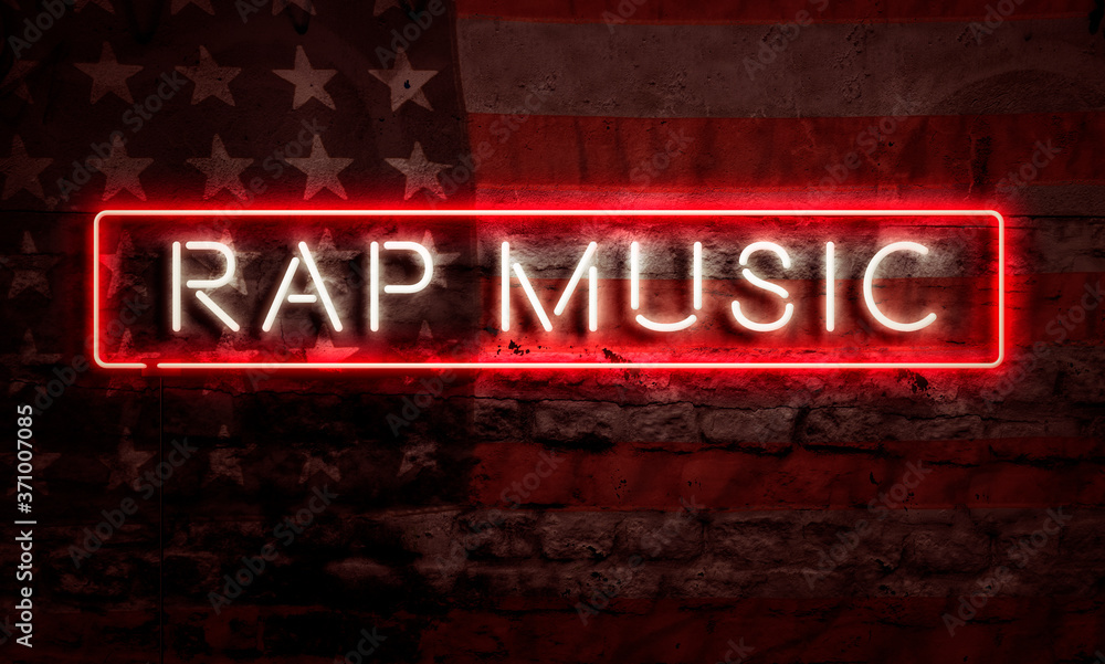 Fototapeta premium American Rap Music Neon Sign Art On Brick Wall