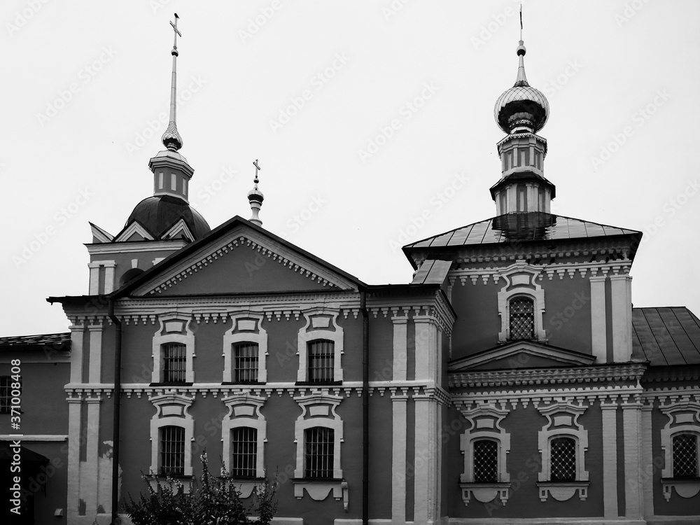 Obraz premium black and white photo of old stone Russian Orthodox churches in Suzdal