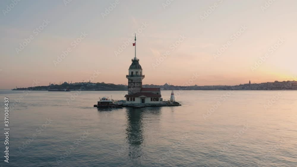Aerial view of Maiden's Tower and Istanbul Bosphorus. 4K Footage in Turkey Aerial view of Maiden's Tower and Istanbul Bosphorus. 4K Footage in Turkey