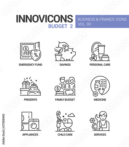 Budget - vector line design style icons set