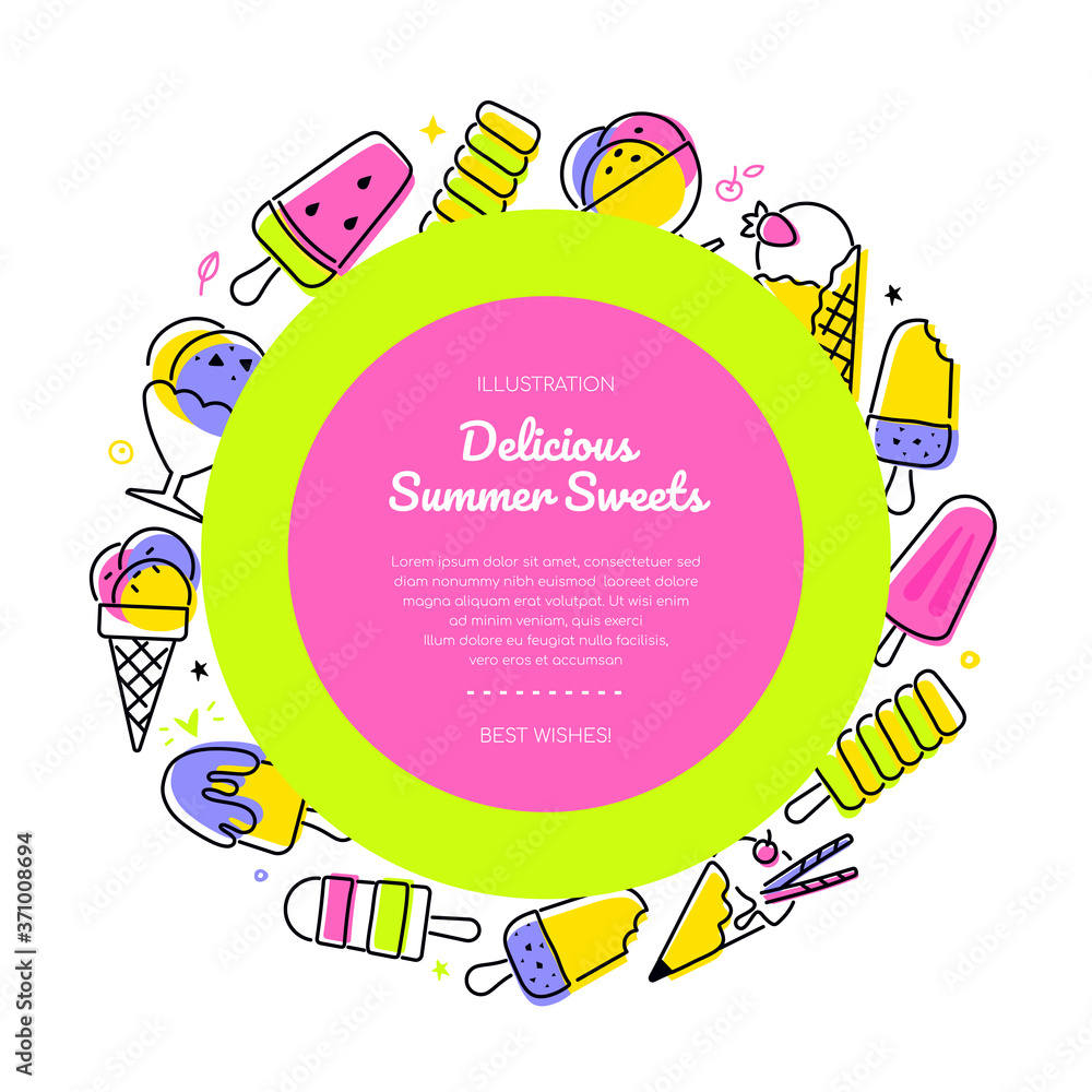 Fototapeta premium Delicious summer sweets - line design style banner