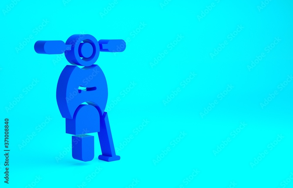 Blue Scooter icon isolated on blue background. Minimalism concept. 3d illustration 3D render. Blue Scooter icon isolated on blue background. Minimalism concept. 3d illustration 3D render.