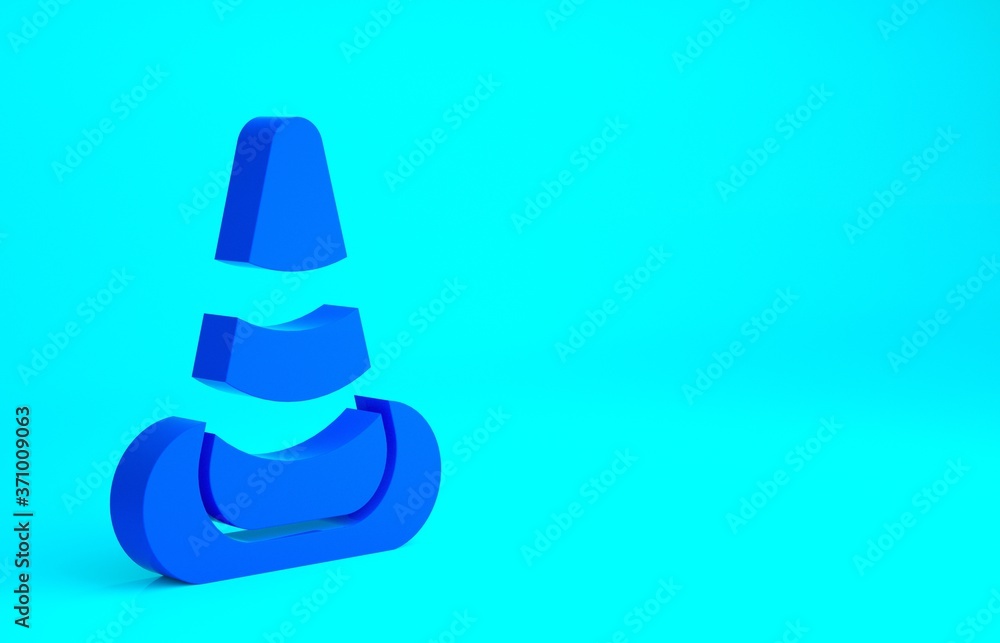 Blue Traffic cone icon isolated on blue background. Minimalism concept. 3d illustration 3D render. Blue Traffic cone icon isolated on blue background. Minimalism concept. 3d illustration 3D render.