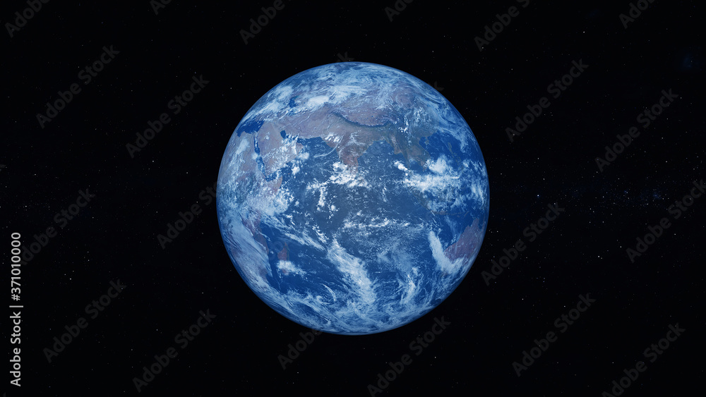 The view of the Asian continent from space. Planet Earth in Space. Photo realistic 3D render.