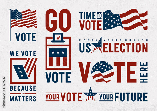 USA Election Motivation Typography And Logos Set. EPS10 vector illustration with transparency.