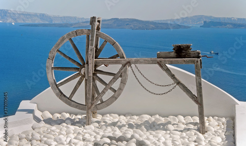 Spinning wheel in Oia, Santorini island, Greece