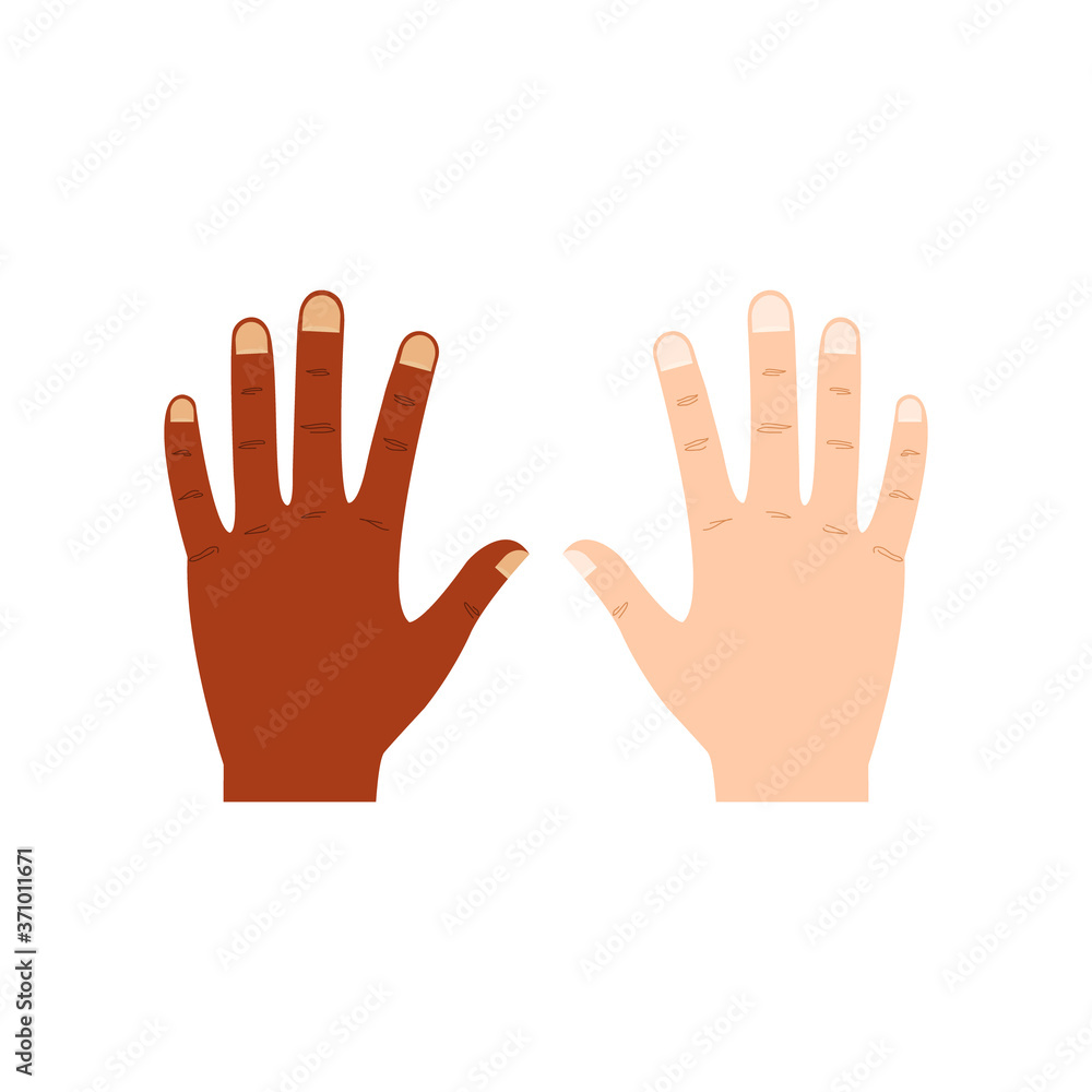 Black and white human hands together illustration. Combating racism concept. Friendship and respect poster vector isolated on white. Black and white human hands together illustration. Combating racism concept. Friendship and respect poster vector isolated on white.