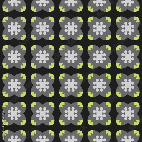 Vector seamless pattern texture background with geometric shapes, colored in black, grey, green colors.