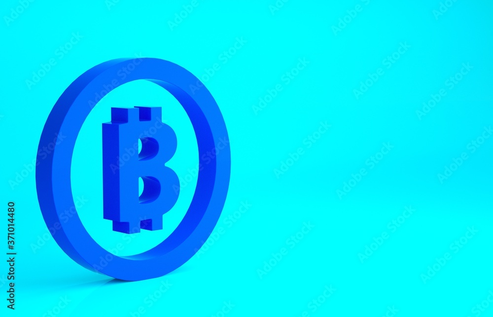 Blue Cryptocurrency coin Bitcoin icon isolated on blue background. Physical bit coin. Blockchain based secure crypto currency. Minimalism concept. 3d illustration 3D render. Blue Cryptocurrency coin Bitcoin icon isolated on blue background. Physical bit coin. Blockchain based secure crypto currency. Minimalism concept. 3d illustration 3D render.