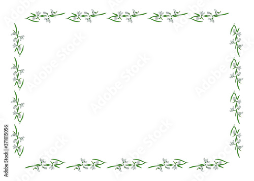 Frame with stylish snowdrops on white background. Vector image.