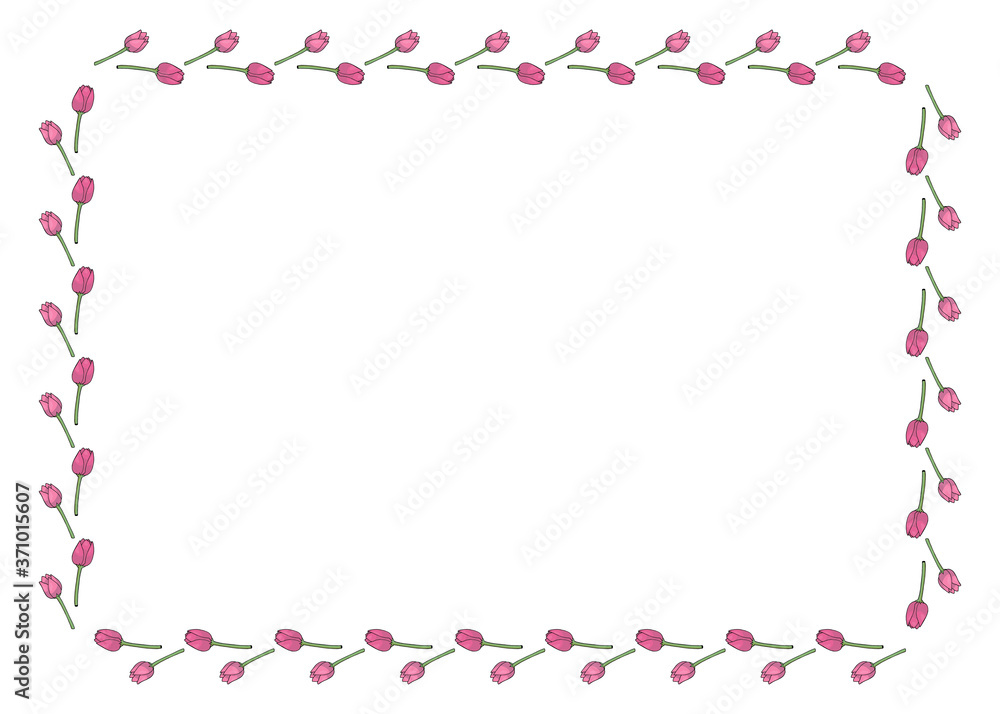 Frame with stylish pink tulips on white background. Vector image. Frame with stylish pink tulips on white background. Vector image.