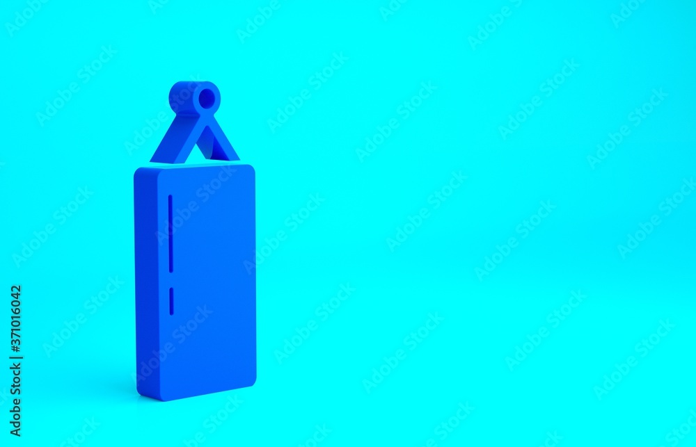 Blue Punching bag icon isolated on blue background. Minimalism concept. 3d illustration 3D render. Blue Punching bag icon isolated on blue background. Minimalism concept. 3d illustration 3D render.