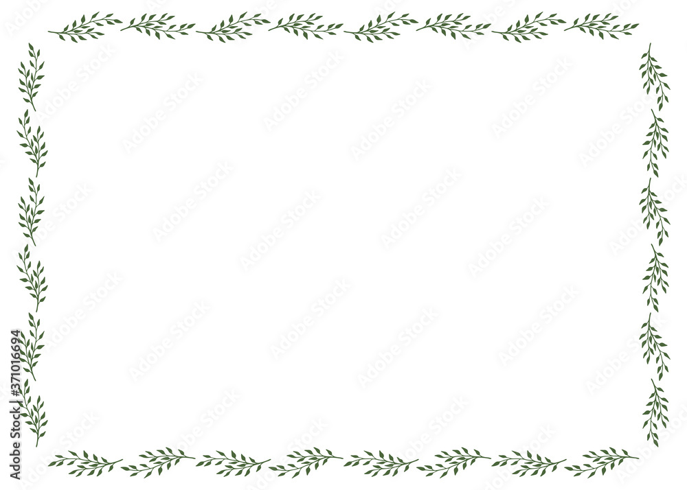 Frame with stylish discreet green branches on white background. Vector image. Frame with stylish discreet green branches on white background. Vector image.