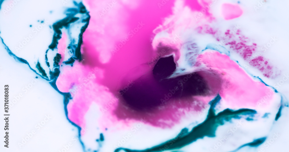 Macro Paint with Vibrant Color Palette. Oil Mixed with Bright Pink and Deep Green Dye and Paint.
