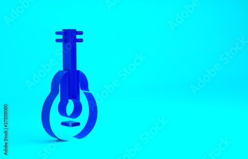 Blue Mexican guitar icon isolated on blue background. Acoustic guitar. String musical instrument. Minimalism concept. 3d illustration 3D render.