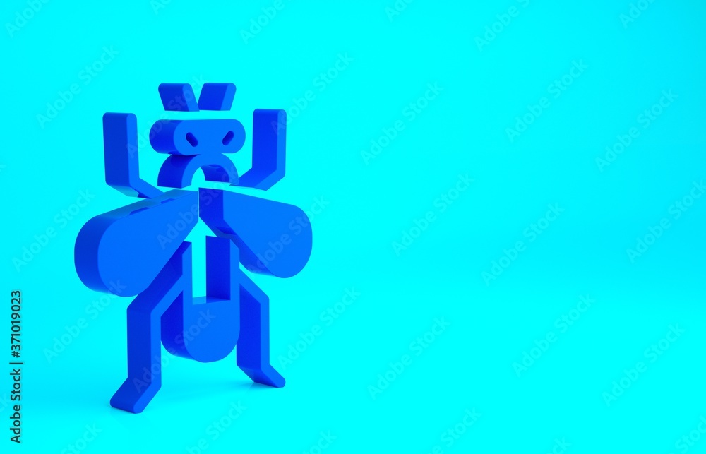 Blue Insect fly icon isolated on blue background. Minimalism concept. 3d illustration 3D render. Blue Insect fly icon isolated on blue background. Minimalism concept. 3d illustration 3D render.