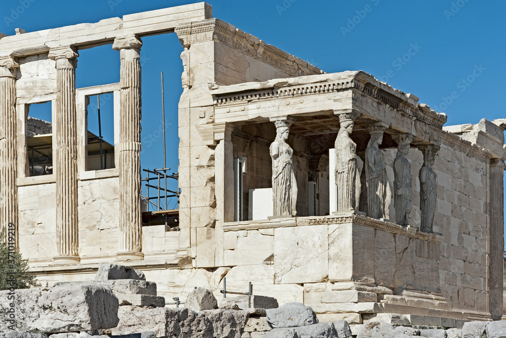 The Porch of the Caryatids of the Erechtheum, Acropolis of Athens in Greece