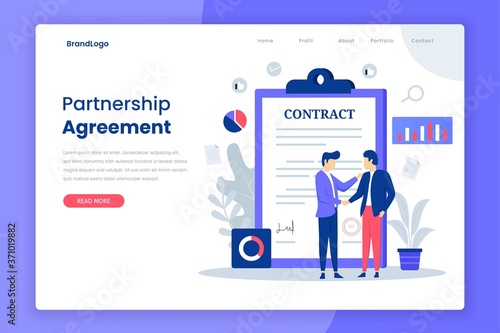 Partnership agreement illustration landing page. Illustration for websites, landing pages, mobile applications, posters and banners.