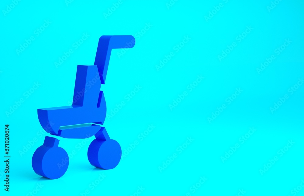 Blue Baby stroller icon isolated on blue background. Baby carriage, buggy, pram, stroller, wheel. Minimalism concept. 3d illustration 3D render. Blue Baby stroller icon isolated on blue background. Baby carriage, buggy, pram, stroller, wheel. Minimalism concept. 3d illustration 3D render.