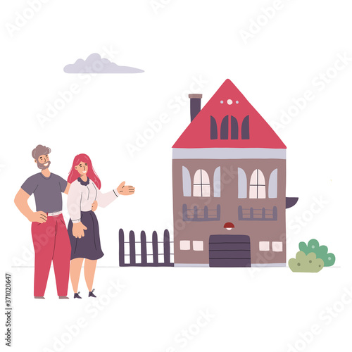 A couple buying or renting a house. Vector flat illustration isolated on white background