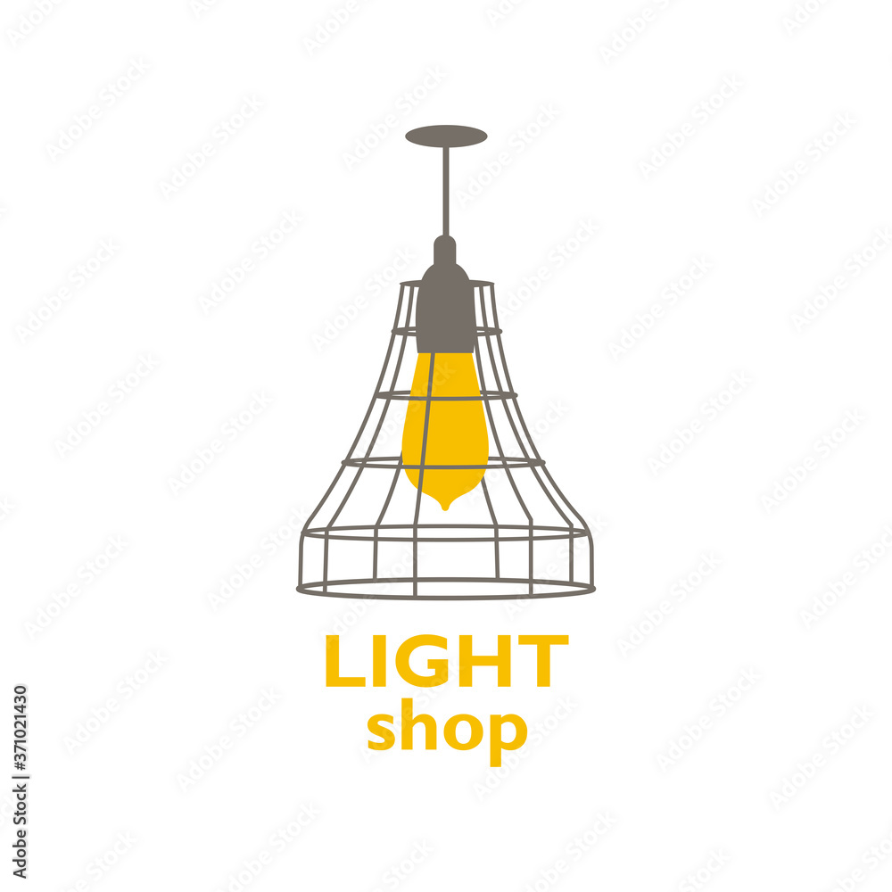 Logo with chandeliers for the store with a modern design. Vector illustration with various silhouettes of light bulbs. Lighting store. Home decor for interior decoration.