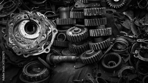 Old machine industry background. Black and white