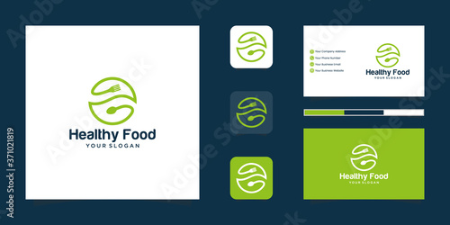 Healthy Food Logo Healthy Food Logo with negative space for spoons and forks and inspired business card