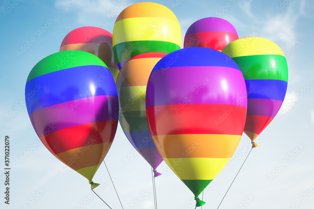 Several balloons with lgbt symbols.