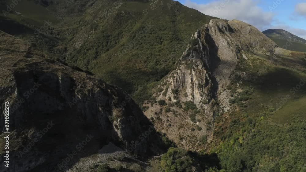 Mountain landscape in valley. El Bierzo. Leon,Spain. Aerial Drone Footage Mountain landscape in valley. El Bierzo. Leon,Spain. Aerial Drone Footage