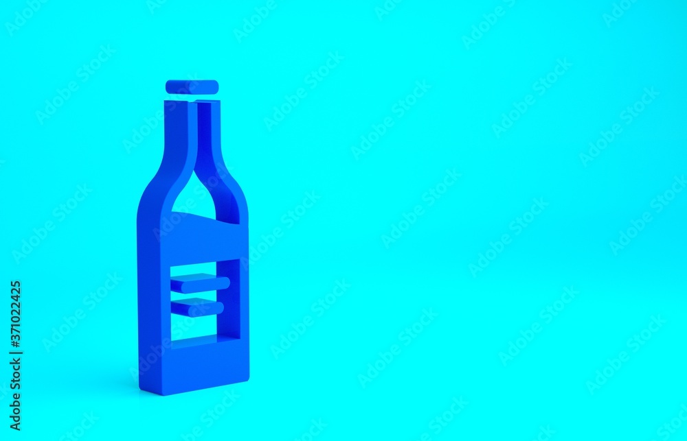 Blue Bottle of wine icon isolated on blue background. Minimalism concept. 3d illustration 3D render. Blue Bottle of wine icon isolated on blue background. Minimalism concept. 3d illustration 3D render.
