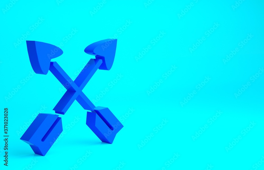 Blue Crossed arrows icon isolated on blue background. Minimalism concept. 3d illustration 3D render. Blue Crossed arrows icon isolated on blue background. Minimalism concept. 3d illustration 3D render.