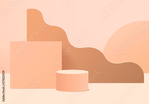 Cylinder abstract minimal scene with geometric platform. Summer background vector 3d rendering with podium. stand to show cosmetic products. Stage Showcase on pedestal modern 3d pink studio pastel