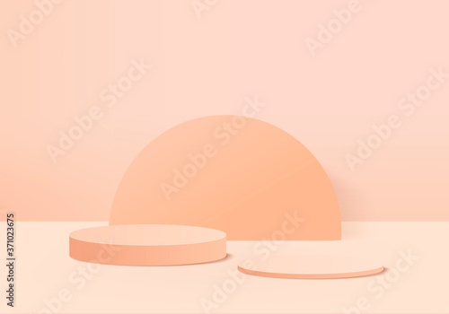 Cylinder abstract minimal scene with geometric platform. Summer background vector 3d rendering with podium. stand to show cosmetic products. Stage Showcase on pedestal modern 3d pink studio pastel