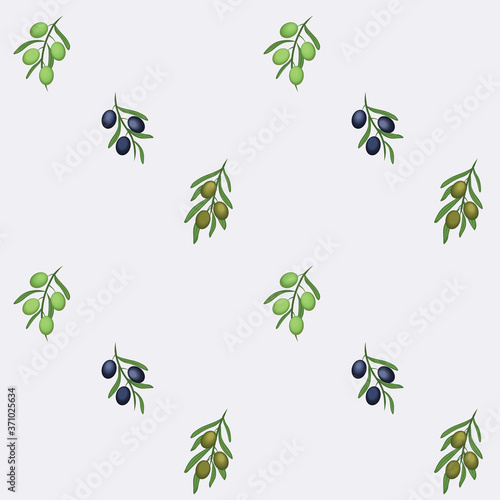 Greek Green, Blue Olive Brunches Repeat Vector Design