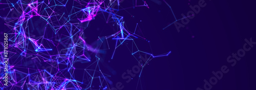 Abstract digital communication points. Technological background. Network connection structure. Color plexus effect. 3D © Ihor