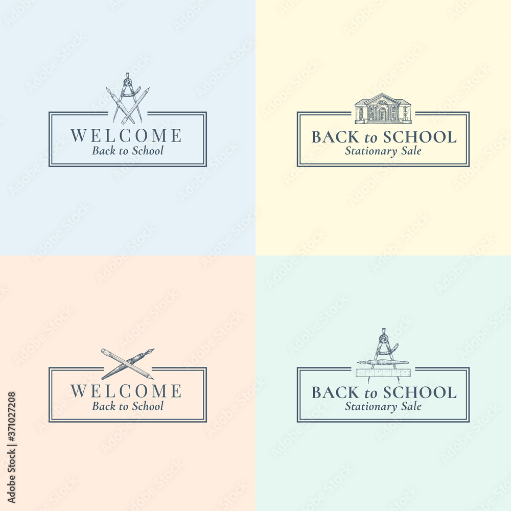 Back to School Stationary Vector Signs, Symbols or Logo Templates Set ...