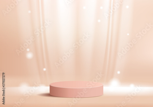 Cylinder abstract minimal scene with geometric platform. Summer background vector 3d rendering with podium. stand to show cosmetic products. Stage Showcase on pedestal modern 3d rose gold studio