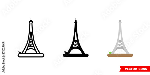 Paris icon of 3 types color, black and white, outline. Isolated vector sign symbol.