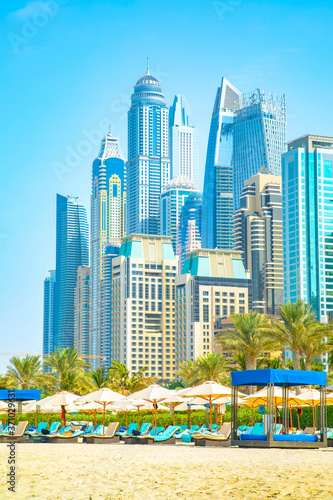 Canvas Print Dubai city skyline and Jumeirah beach, United Arab Emirates