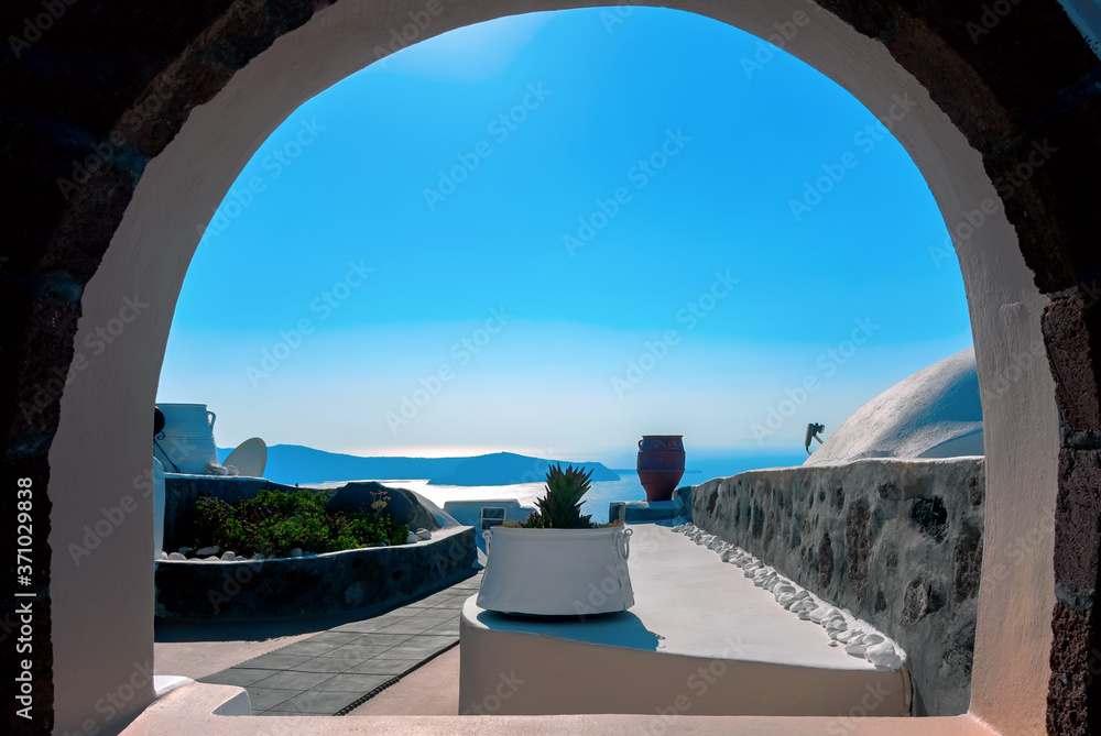 The arched view to caldera, Imerovigli Santorini, Greece