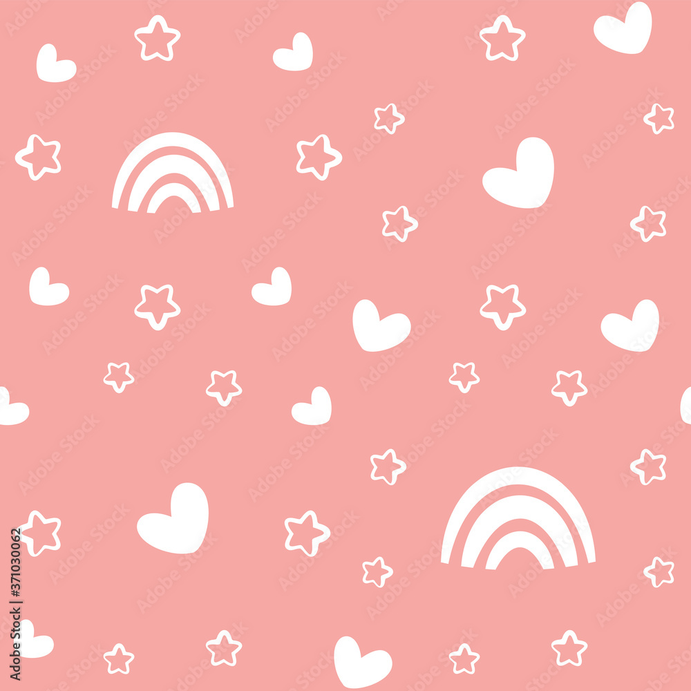 Cute baby seamless pattern with rainbow on pink background Cute baby seamless pattern with rainbow on pink background