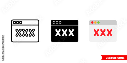 Porn icon of 3 types color, black and white, outline. Isolated vector sign symbol.