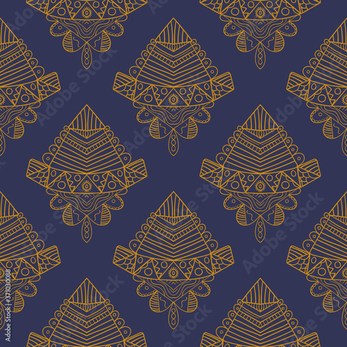 Cartoon thin line damask seamless pattern. Infinity polka dot background.  Tribal ornament. Vector illustration.   