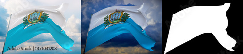 Waving flags of the world - flag of San Marino. Set of 2 flags and alpha matte image. Very high quality mask without unwanted edge. High resolution for professional composition. 3D illustration.