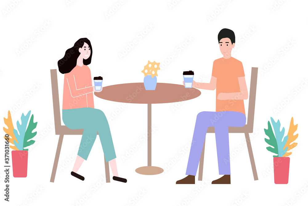 People have lunch and drink coffee, a vector chart People have lunch and drink coffee, a vector chart