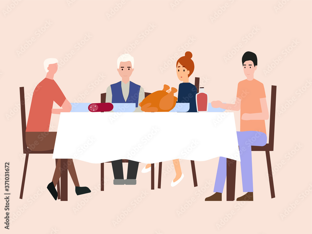 Dinner with the family and live communication, a vector graphics Dinner with the family and live communication, a vector graphics